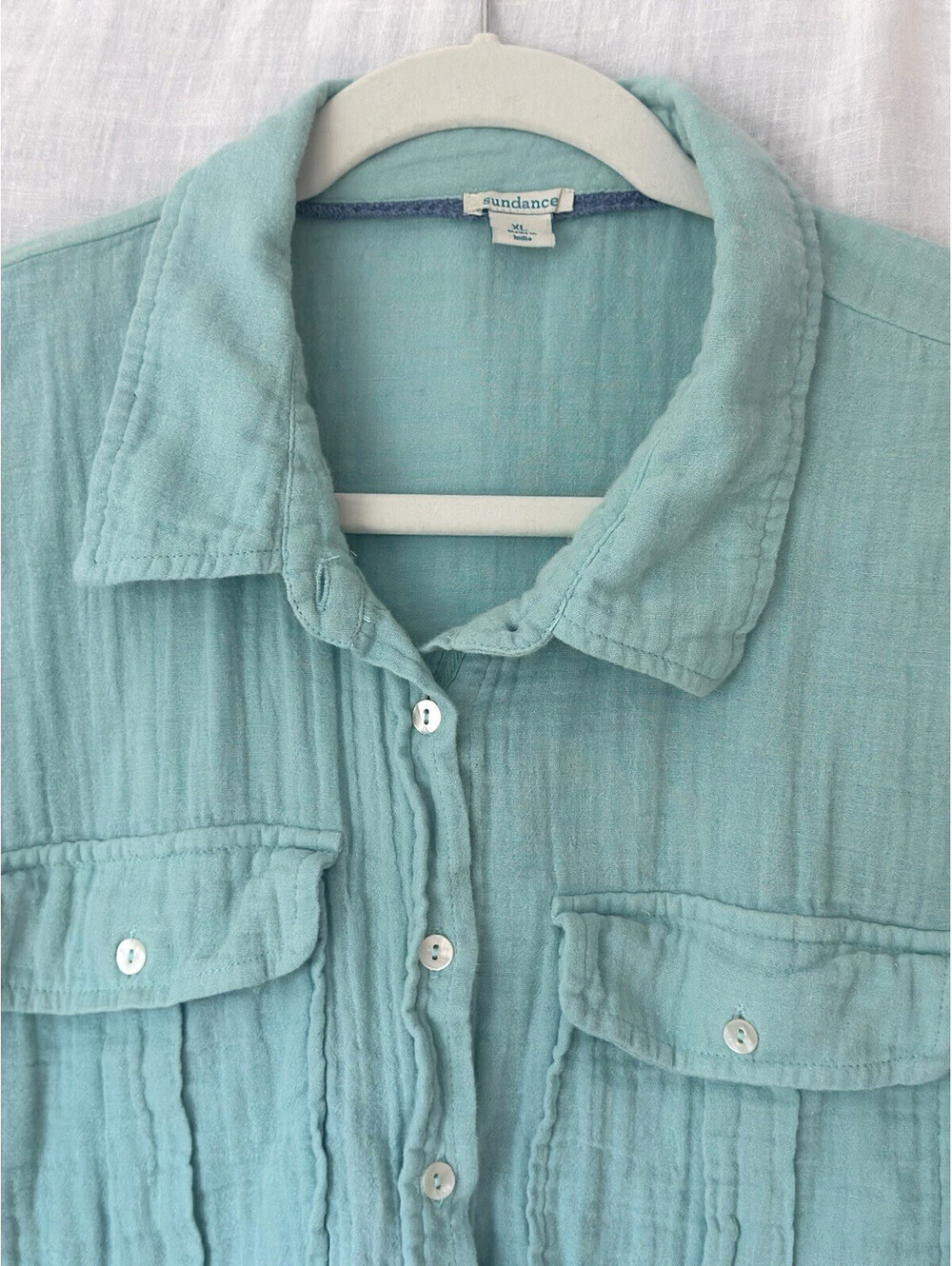 Sundance Women’s Blue Button up Collared Gauzy Boho Shirt Dress Sz XL, Beach - Picture 4 of 9
